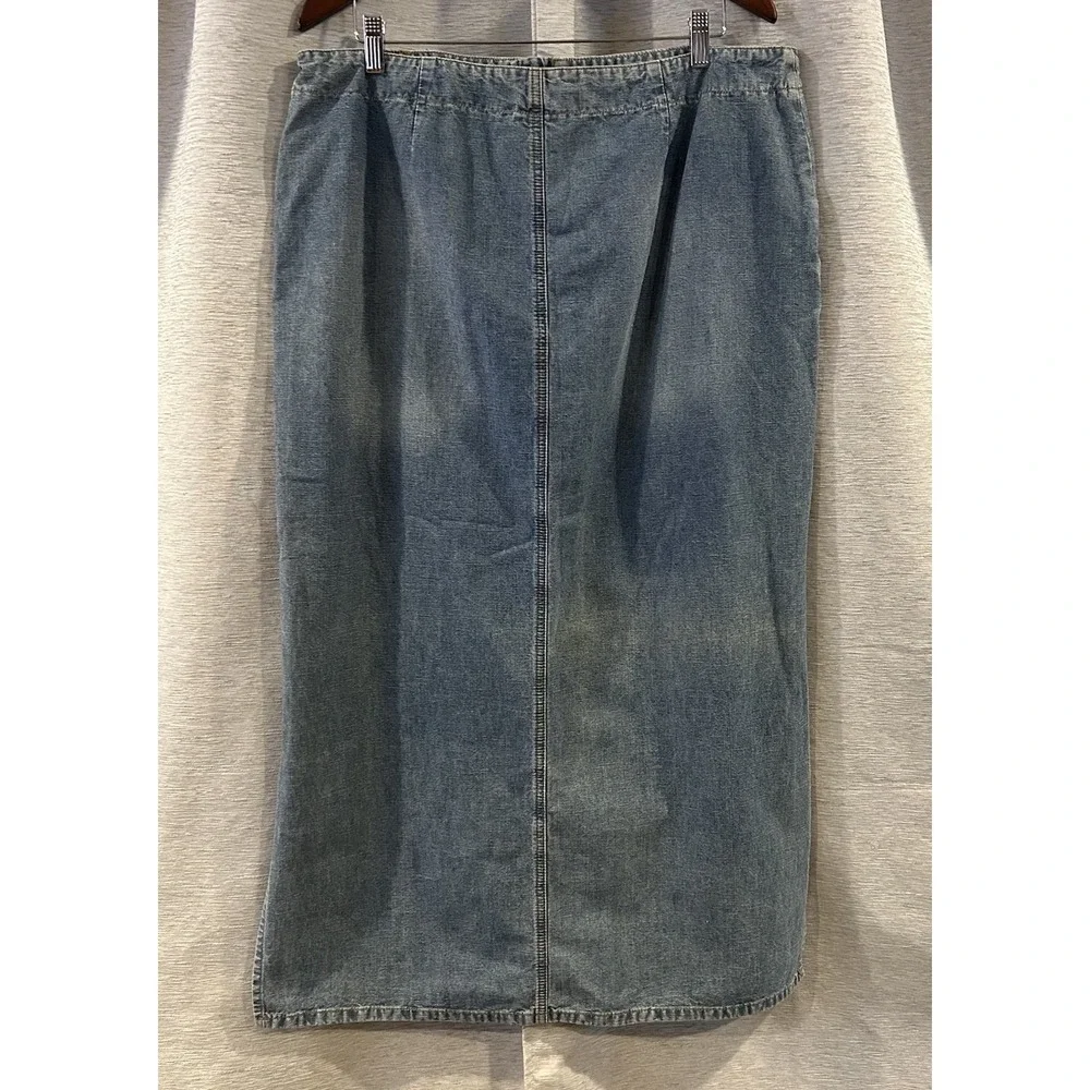 Carolina Blues Denim Maxi Skirt Size 18 Side slit Long Blue Stretch Jean Skirt - Picture 3 of 6